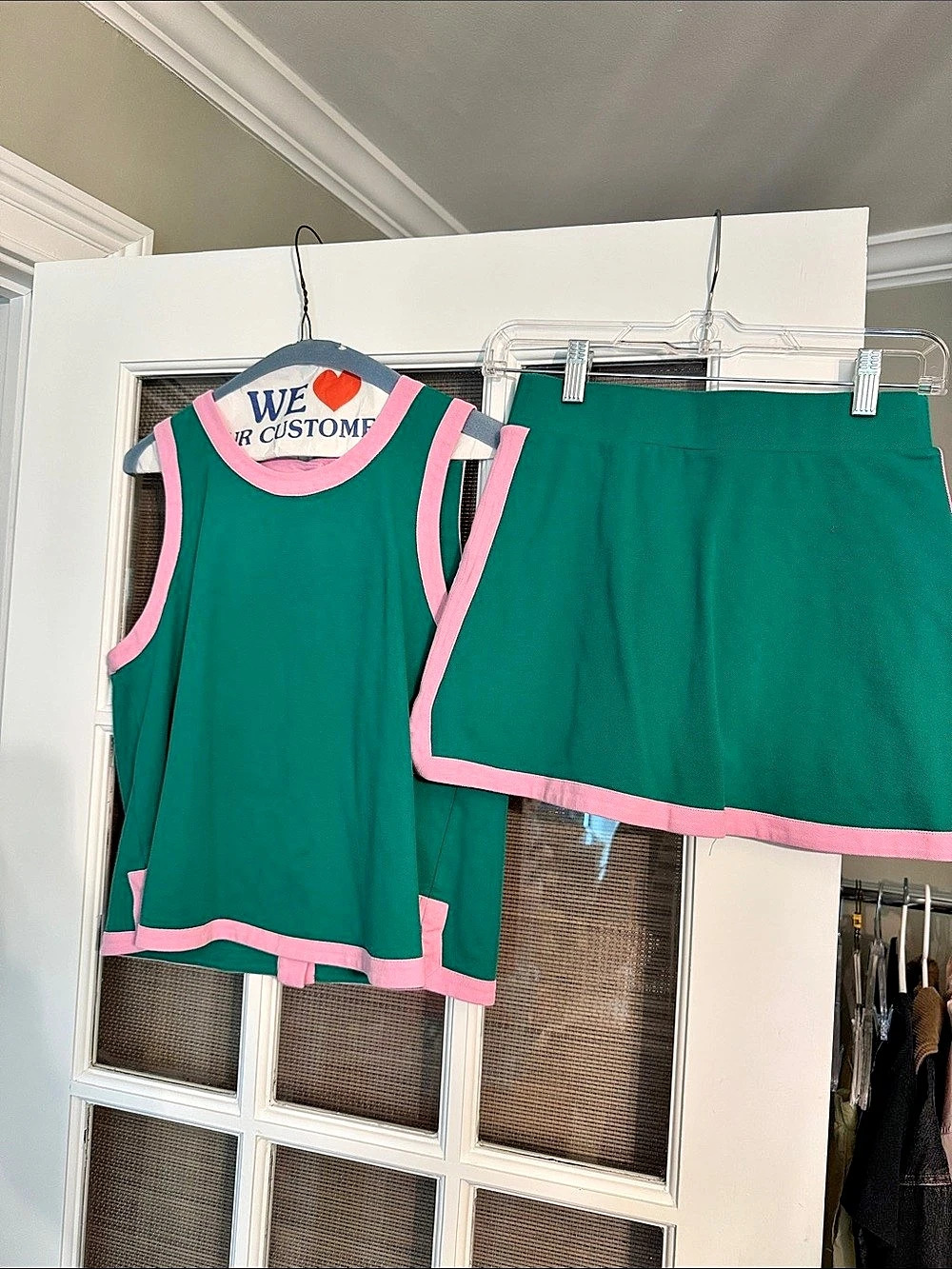 Addison Bay Green & Pink Textured Pique 15in Lennon Skort Greenbriar/Bubblegum